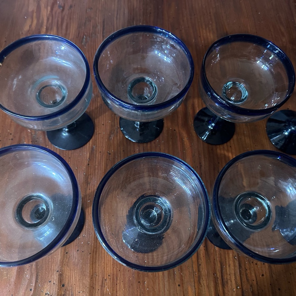 Blue Rimmed Glass Goblets - Picture 5 of 5